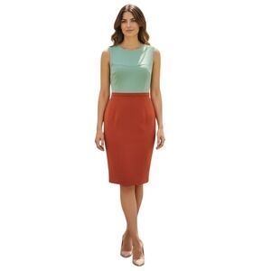 BCBG Sheath Dress 2 Designer Retro Colorblock Orange Green Business Officecore
